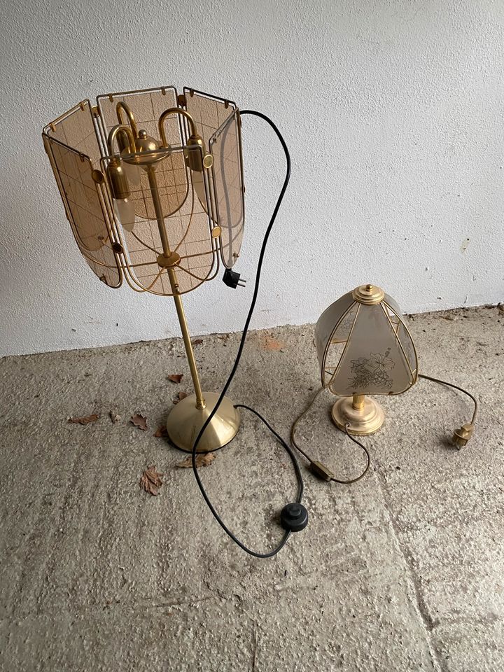 2 x Stehlampe Tischlampe Glas Gold 40 cm 85 cm in Overath