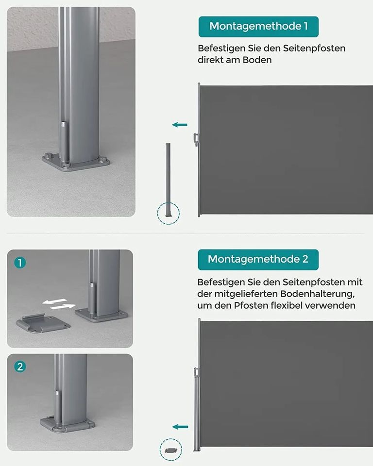 Alu Seitenmarkise 180 x 350 cm,Sichtschutz, GSA185Gxb.2 in Essen