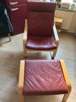 IKEA POÄNG Sessel mit Hocker, echtes Leder Birkenfurnier, rot, Nordrhein-Westfalen - Mülheim (Ruhr) Vorschau
