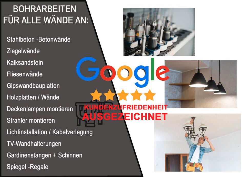 HANDWERKER - ALLROUNDER - Soforthilfe! ELEKTRIKER - KLEMPNER: Waschmaschinen, Lampen, Waschbecken, Regale, Spiegel, TV Halter, Gardinenstange & Gardinenschienen anbringen in Hamburg