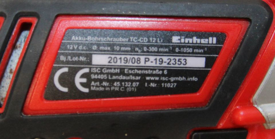 Einhell Akku-Bohrschrauber TC-CD 12-2 Li, 12V, ohne Akku,2002-4/1 in Schierling