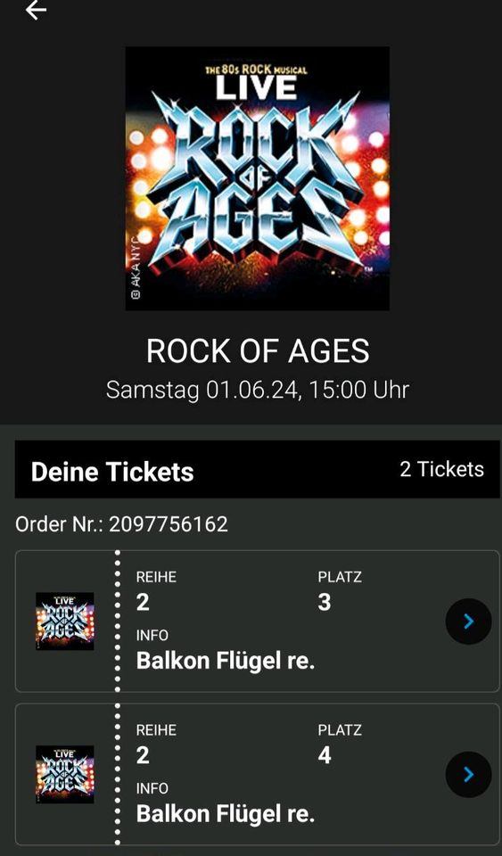 2 x Ticket - Rock of Ages, München 01.06.24, Nachmittag in Donauwörth