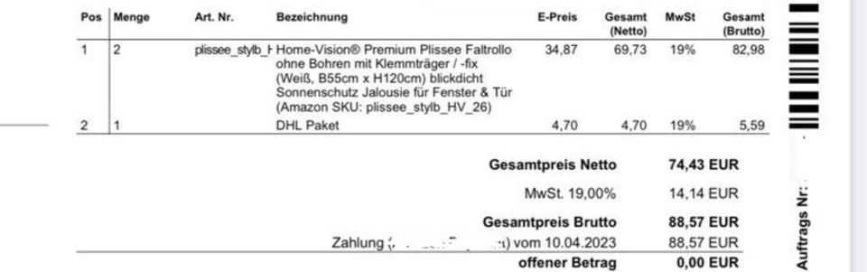 2xHome-Vision Plissee Faltrollo ohne Bohren innen 120 x 55 cm in Bietigheim-Bissingen