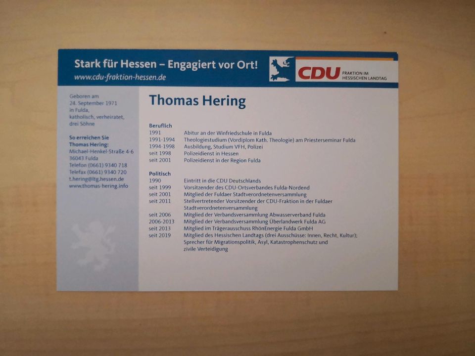 Handsignierte Autogrammkarte "Thomas Hering" SPD in Melsungen