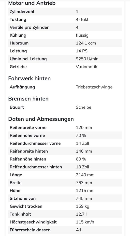 Daelim S3 SV125 in Steinbach-Hallenberg (Thüringer W)