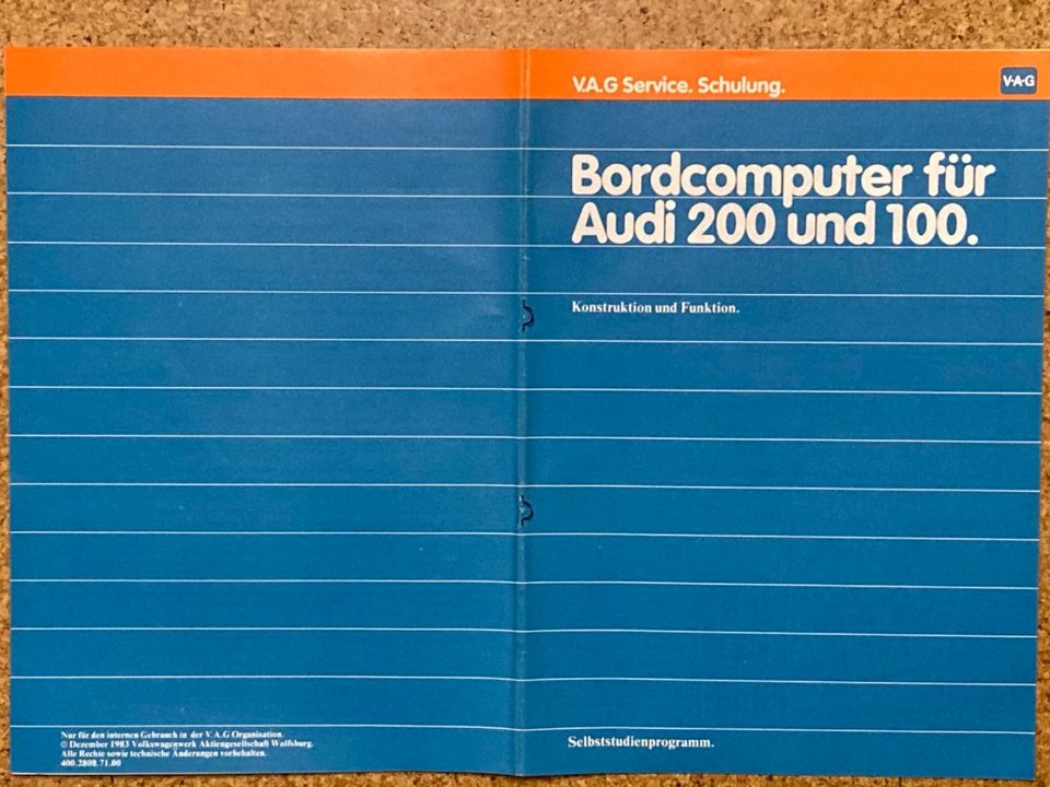 Audi 200 + 100, 1983, Bordcomputer, Selbsstudienprogramm in Pulheim