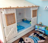 Abenteuer Bett Kinderbett Hütte Haus Holz weiß 90 x 200 Tür Baby Bayern - Rain Niederbay Vorschau