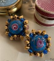 Vintage Muranoglas Ohrclips rosa blau Swirl gold Perlenkranz Schleswig-Holstein - Kiebitzreihe Vorschau