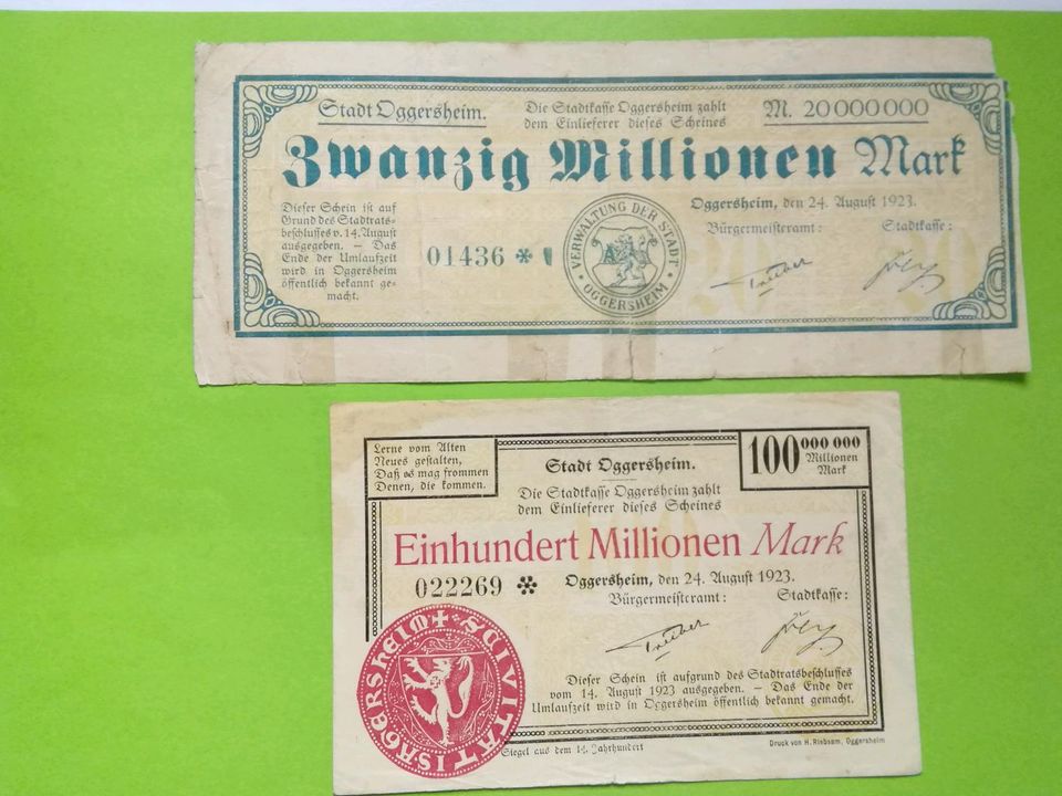 Geldscheine Banknoten Oggersheim 1923 in Dannstadt-Schauernheim