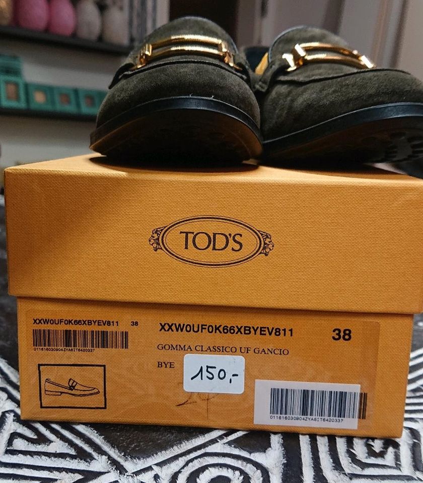 TOD'S Loafer Mokassins Slipper Schuhe Wildleder dunkelgrün 38 NEU in Kleinblittersdorf