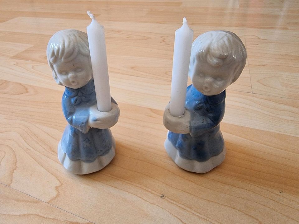 Antike Porzellan Engel Paar Engelkerzen blau weiß + 2 Kerzen in Wilhelmshaven