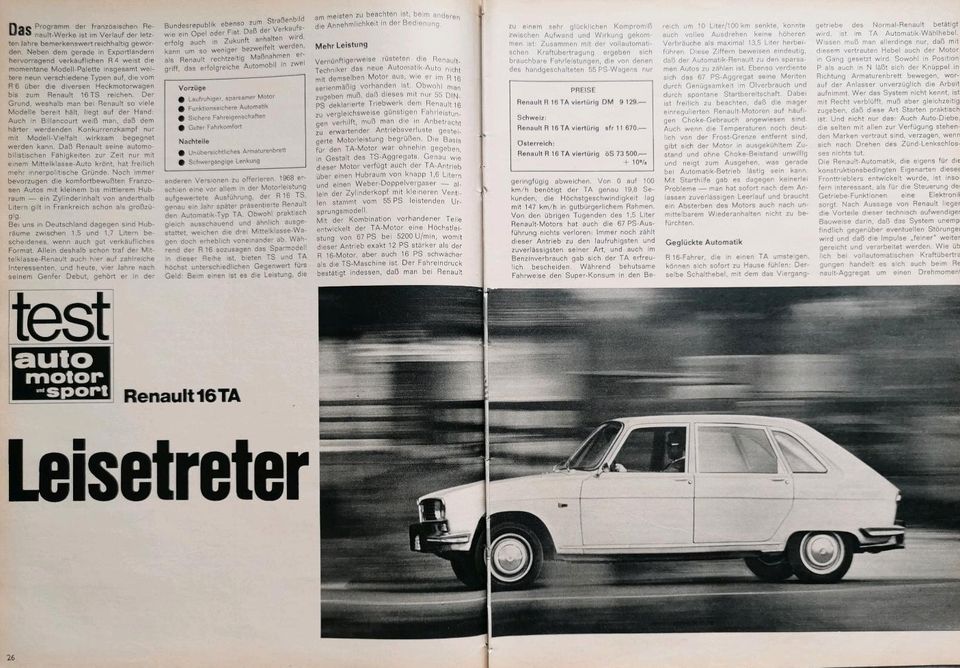 Renault 16 Reklame Werbung Berichte TS TL TA R16 in Hanau