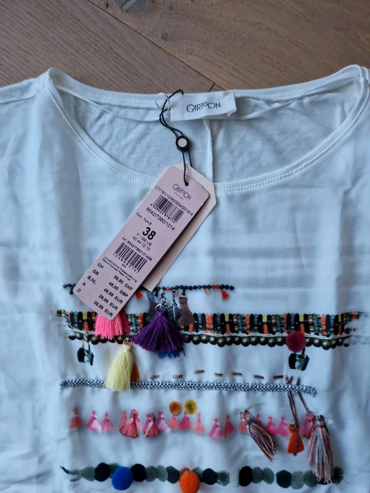 Cartoon T-Shirt naturweiß mit Aufdruck Gr. 38 neu in Valley