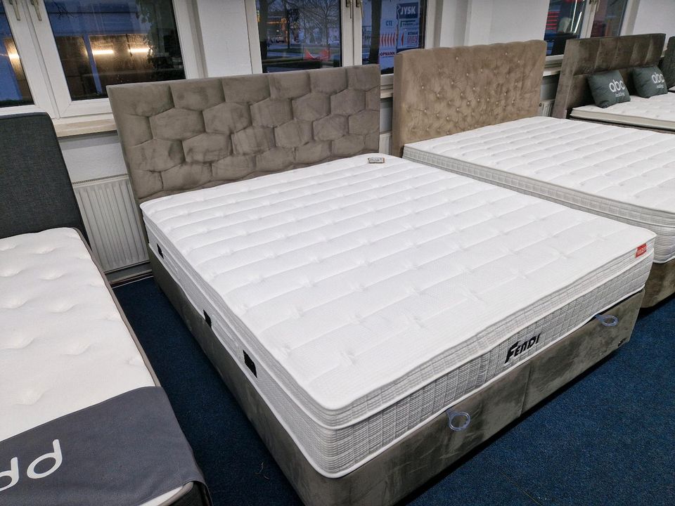 Bett Boxspringbett 180x200 cm beige mit Matratzen und integriertem Topper Stauraum Möbel Wurm in Osnabrück