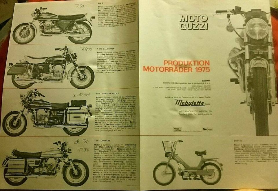 Moto Guzzi Jahresprospekt 1975+750S3div. 850+Cali+I-Convert in Köln