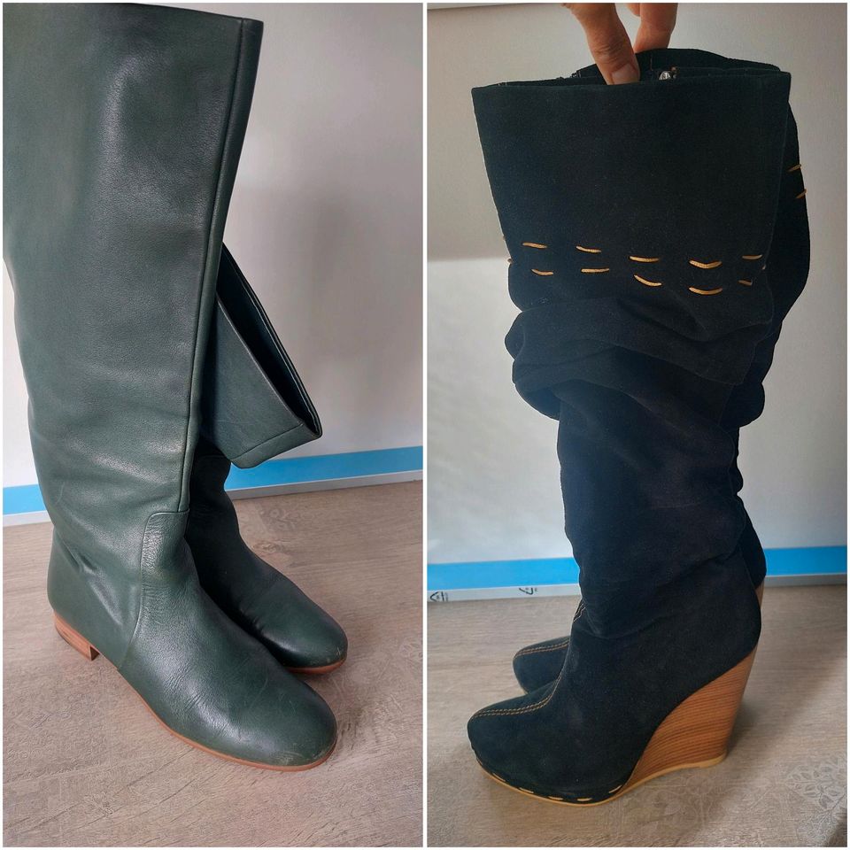 Basconi Schlauch wedges Keilabsatz Stiefel grün schwarz Leder 40 in Menden