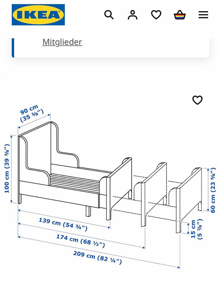 Kinderbett BUSUNGE, IKEA, rosa mitwachsend in Mössingen