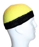 Herren Skullcap Mütze Kurz Beanie Schwarz/Gelb Handarbeit M35 Hessen - Borken Vorschau