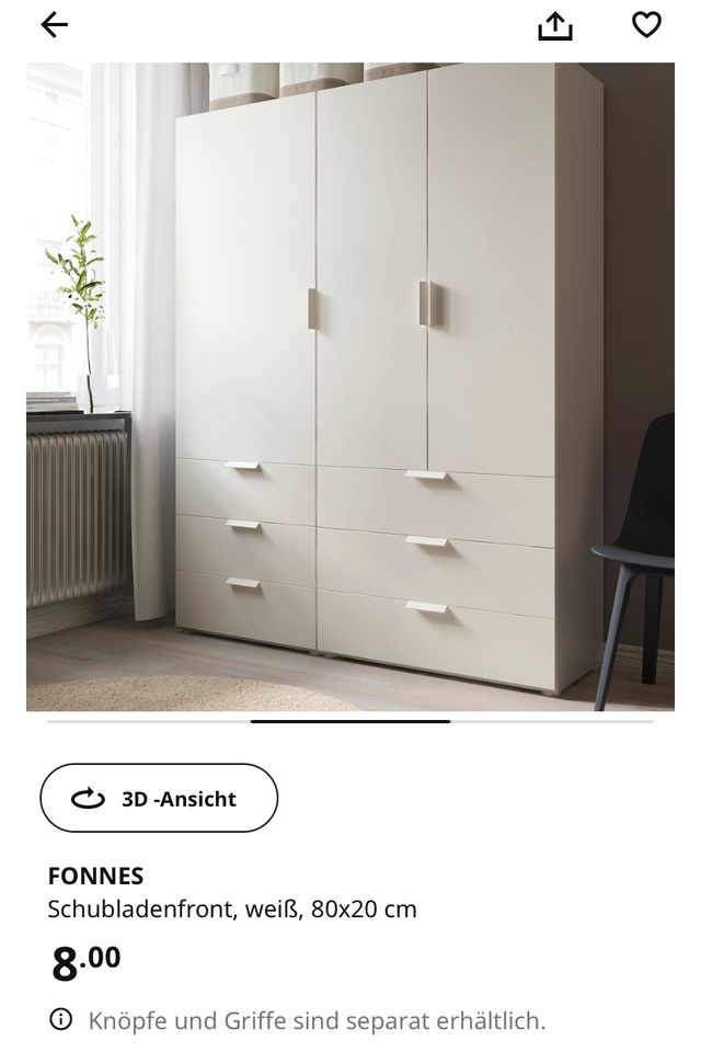 Ikea Platsa Schubladenfront FONNES 20x80cm *neuwertig in Leipzig