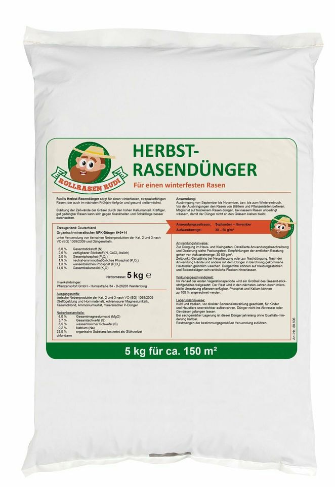 Rollrasen-Rudi Rasendünger Herbst 5KG (30-50g/m²) in Wardenburg