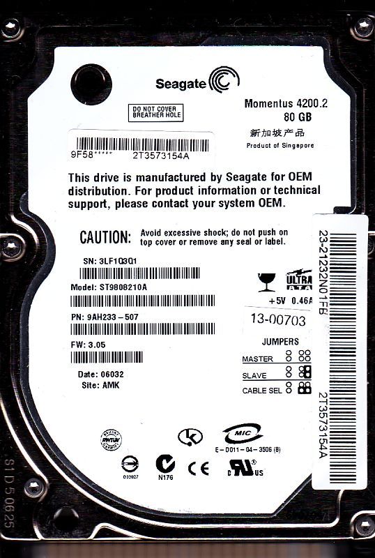 2,5 Zoll HDD 80GB PATA Seagate Momentus, 4200rpm, gebraucht, i.O. in Herrnhut