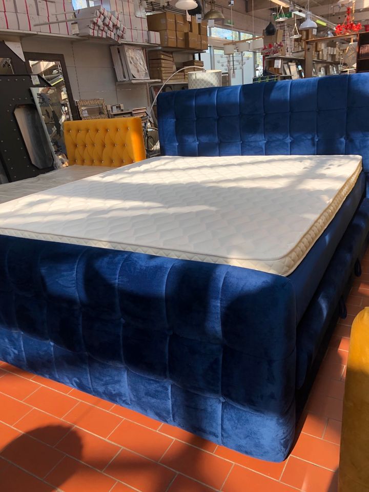 Boxspringbett Bett "Berki" Bettkasten Chesterfield blau samt in Bremen