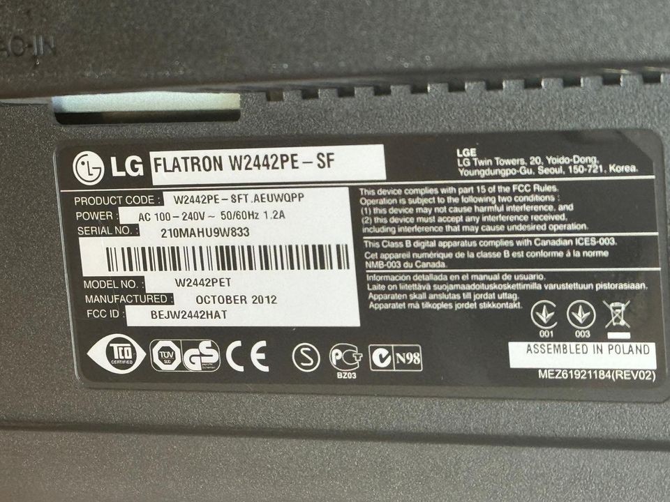 LG Flatron W2442PE-SF 24 Zoll Monitor - Top Zustand, wie neu! in Nürnberg (Mittelfr)
