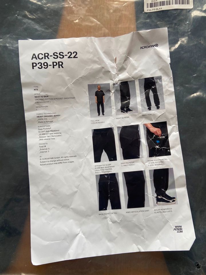 Acronym P39-PR Organic Cotton 8-pocket Sweatpant Schwarz in Berlin