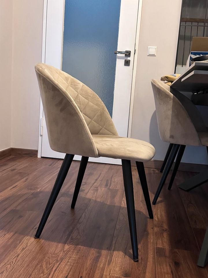 8x esszimmer stühle in beige samt wie neu in Berlin