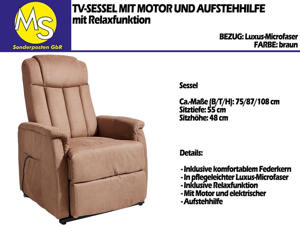 Sofa Couch Wohnlandschaft TV-Sessel Luxus-Microfaser braun in Mettingen