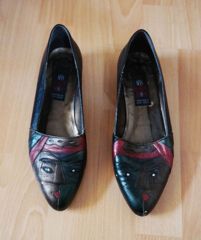 Vintage Leder Slipper Ballerina loafers Afis Gesichter Echtleder in Kempten