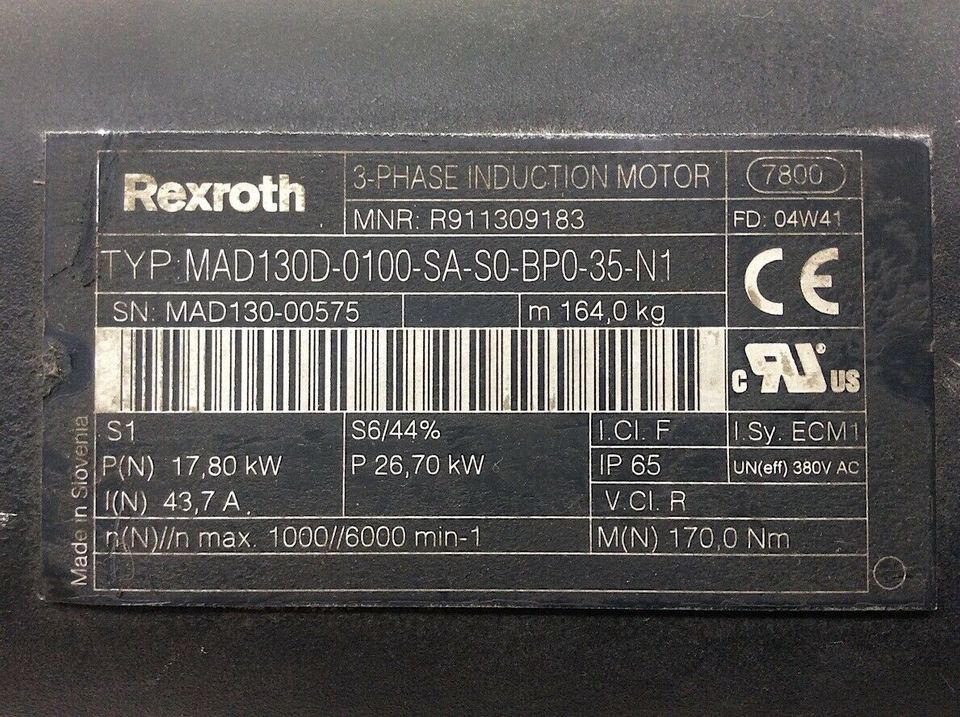 Rexroth 3~ Induktion Motor Typ: MAD130D-0100-SA-SO-BPO-35-N1 in Korschenbroich