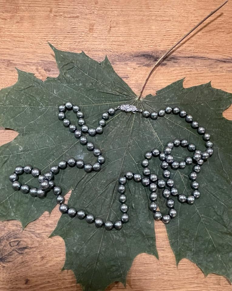 Perlenkette grau silberner Verschluss Modeschmuck 45 cm lang in Schenefeld