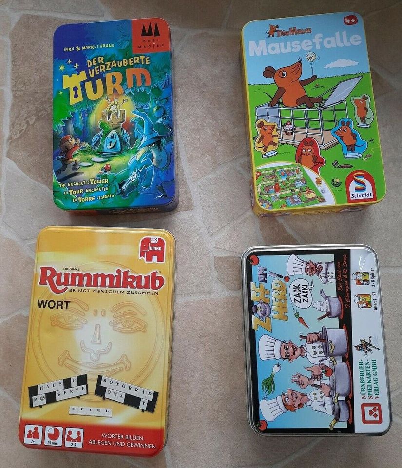 Blechdosen Spiele Rummikub, der verzauberte Turn u. vieles mehr in Karlsruhe