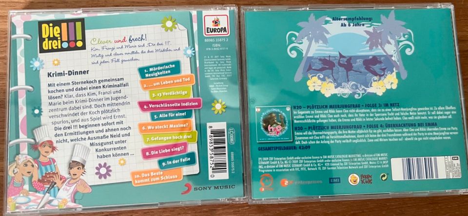 2 Mädchen CDs (1x Die drei !!!, 1x H2O plötzlich Meerjungfrau) in Bermatingen