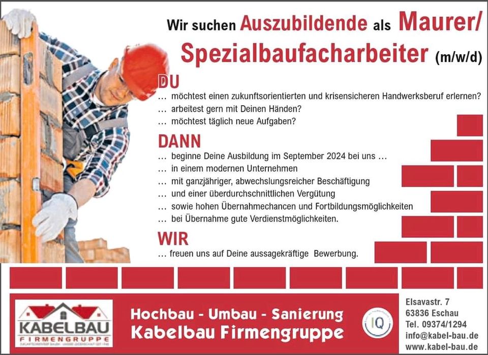 Ausbildung zum Maurer m/w/d in Eschau