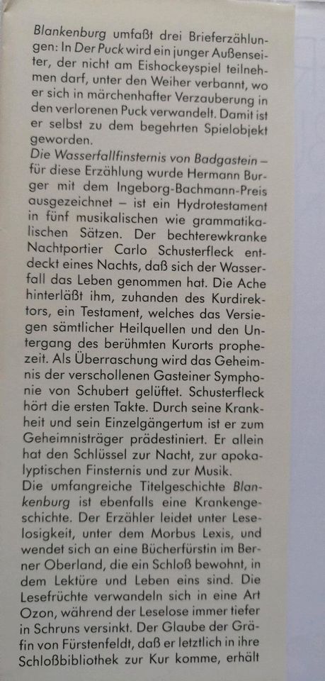 Hermann Burger Blankenburg. Erzählungen, gebundene Ausgabe in Cadenberge