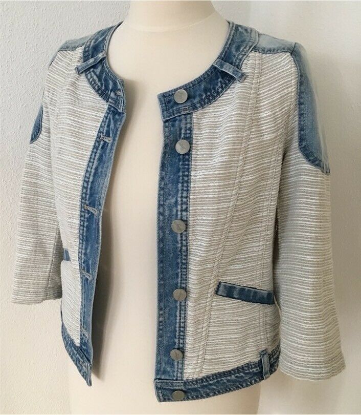 Jeans Tweed Jacke Frühling  Übergang blau Beige Creme 34 36 in Kempten