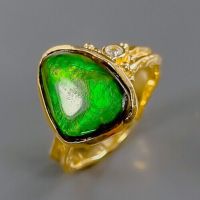 Designerring-Bandring 925er Silber-Ammolite-14ct Gold-RG:19 - 60 Nordrhein-Westfalen - Nettersheim Vorschau