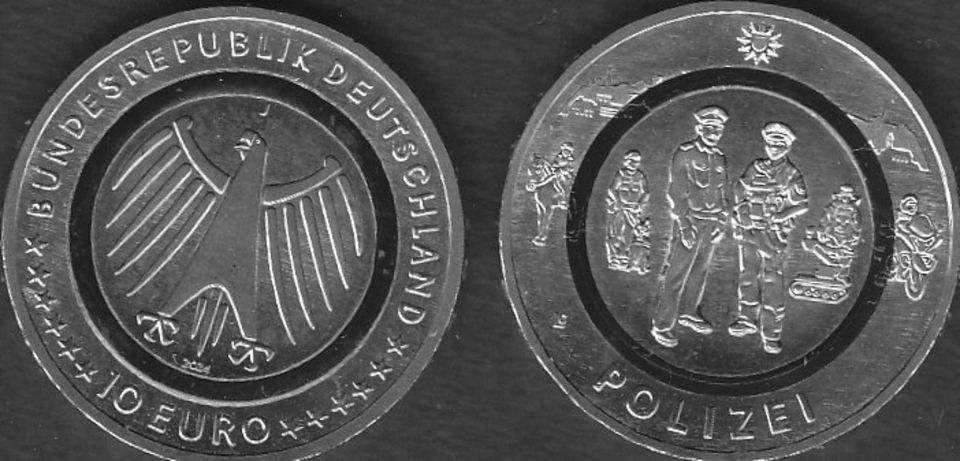 10 € Münzen 2024 Polizei, J beide Randschriften in Hasloh