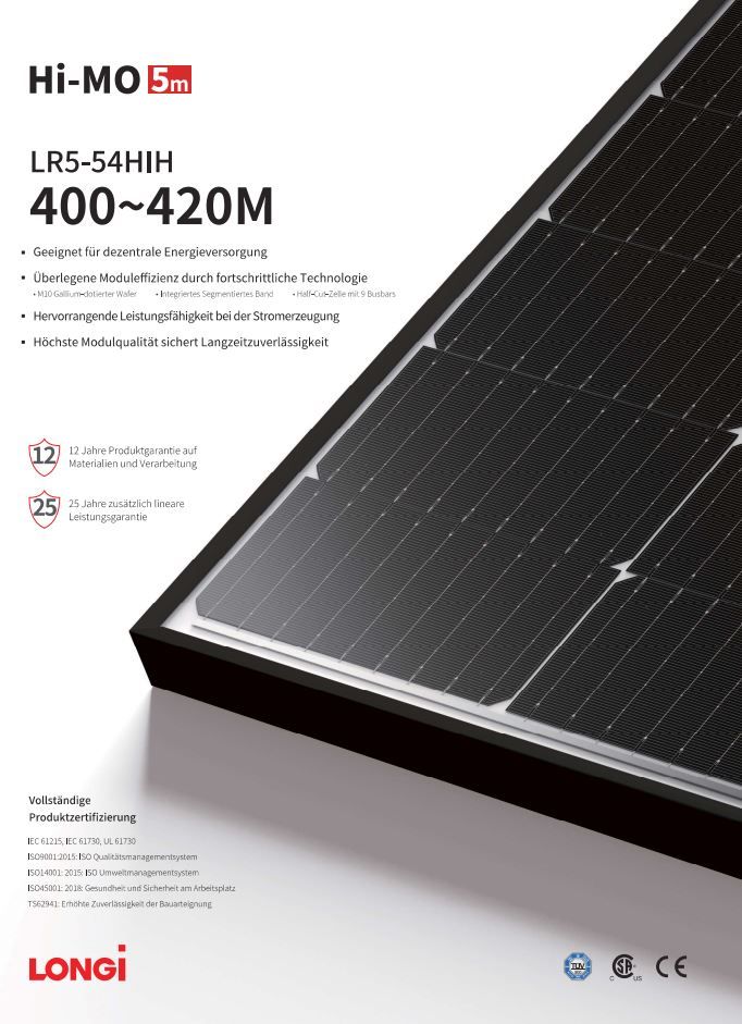 Longi Solar Photovoltaik Modul 410Wp Sonderpreis Neuware Garantie in Mönchengladbach