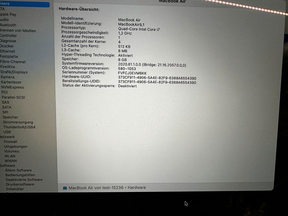 MacBook Air 2020 1,2 GHz, 8GB RAM, 512GB Festplatte, spacegrau in Wadgassen