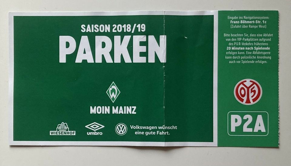 Parkkarte Werder Bremen - Mainz 2018/19 in Stuhr