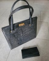Schwarze Leder Handtasche Geldbörse Portmonee Kroko Vintage Nordrhein-Westfalen - Rösrath Vorschau