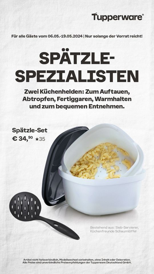 Tupperware Spätzle Set • Siebservierer + Schaumlöffel • NEU + OVP in Oberviechtach