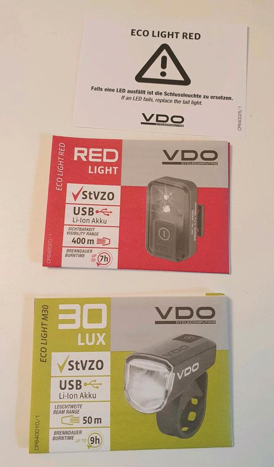 VDO Eco Light M30 Set, Fahrradbeleuchtung, abnehmbar, wie neu in Rickert
