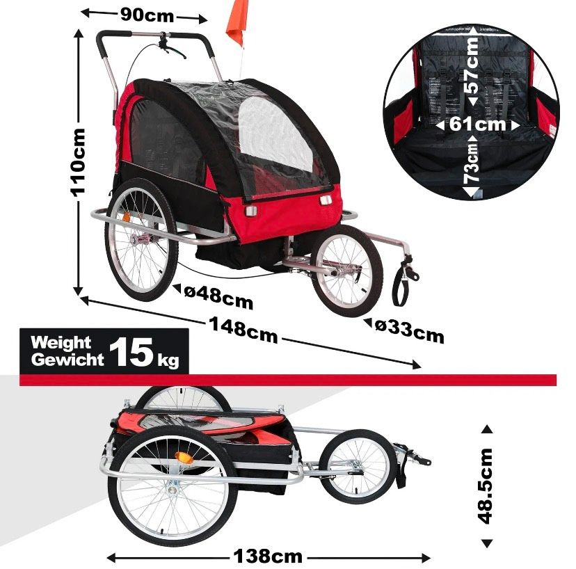 Fahrradanhänger Kinderanhänger Fahrrad Bremse Kupplung Rot in Hainburg