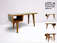 Boatwood by WMK # Formschöner und beidseitig verwendbarer Schreibtisch aus altem Bootsholz, ein handgefertigtes Unikat aus massivem Teakholz # Arbeitstisch Desk Sekretär Bürotisch Computertisch Loft Friedrichshain-Kreuzberg - Friedrichshain Vorschau
