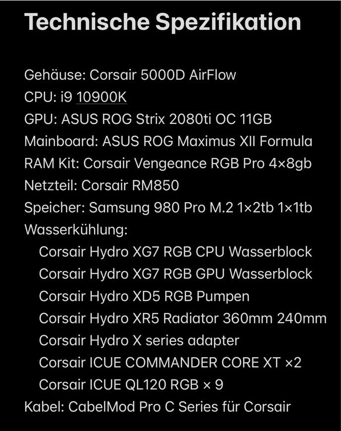 Gaming PC i9 10900K+ASUS Strix 2080ti+Asus Maximus XII Formula in Mülheim (Ruhr)