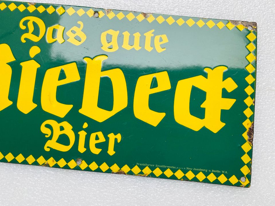 ‼️ EMAILSCHILD Das gute Riebeck Bier Emailleschild um 1930 in Schiffweiler